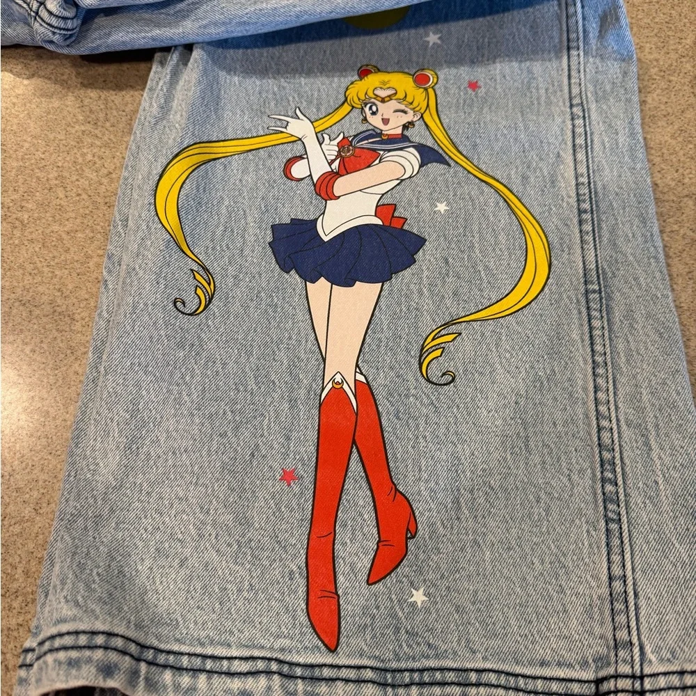Size 7 Hot Topic wide leg Pretty Guardian Sailor Moon jeans. Sold out! - Picture 9 of 11